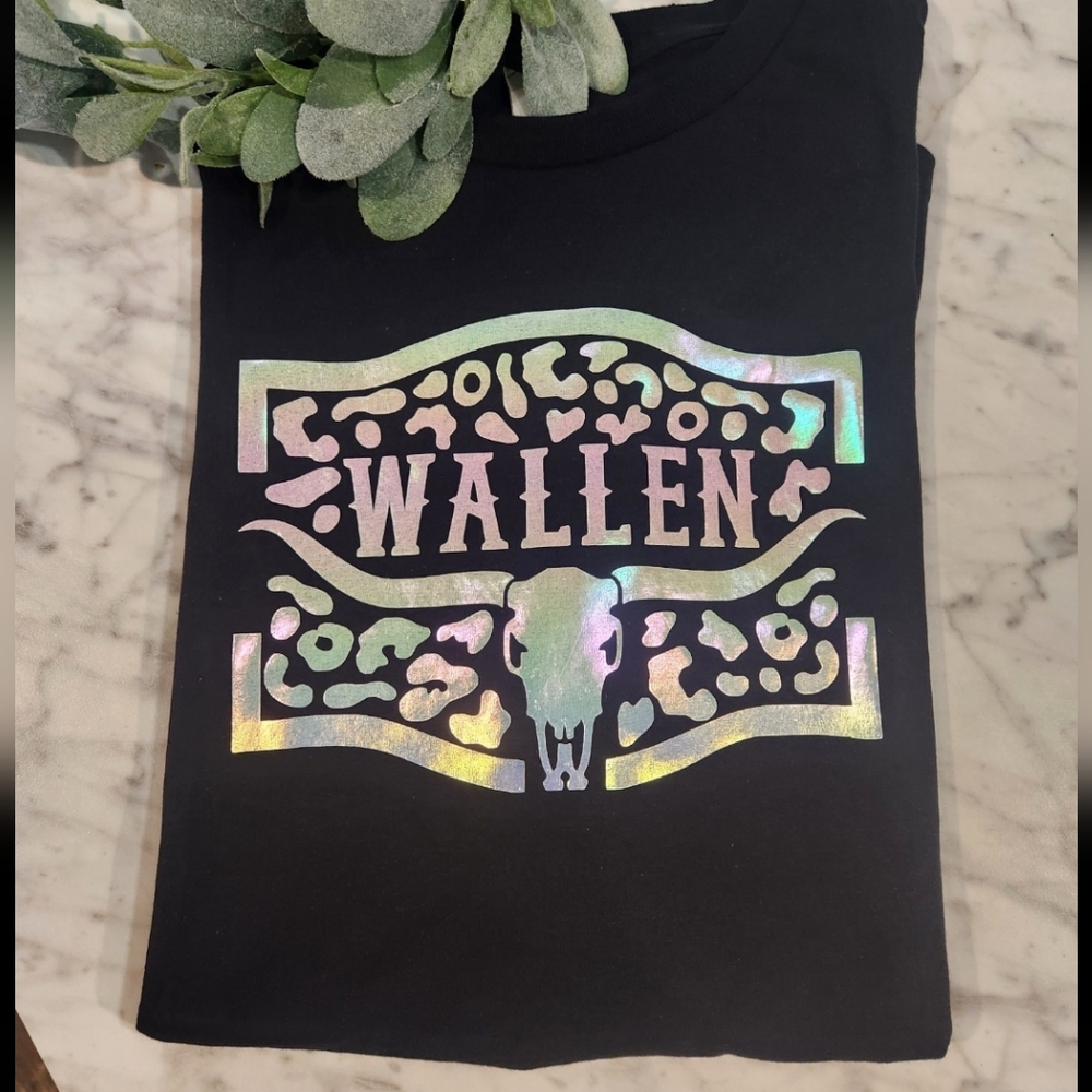 Wallen shirt bull skull country popular trendy Western Short Sleeve Holographic